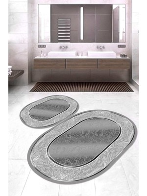 Napoli Home Dijital Baskılı Kaymaz Taban Yıkanabilir Oval 2'li Klozet Takımı Banyo Paspası NOKZ-SD-1024