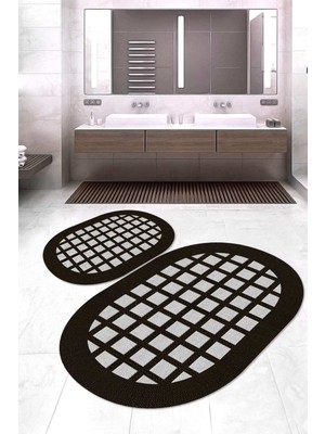 Napoli Home Dijital Baskılı Kaymaz Taban Yıkanabilir Oval 2'li Klozet Takımı Banyo Paspası NOKZ-SD-1028