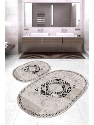 Napoli Home Dijital Baskılı Kaymaz Taban Yıkanabilir Oval 2'li Klozet Takımı Banyo Paspası NOKZ-SD-1054