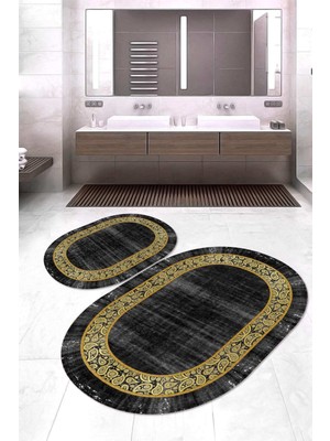 Napoli Home Dijital Baskılı Kaymaz Taban Yıkanabilir Oval 2'li Klozet Takımı Banyo Paspası NOKZ-SD-1075