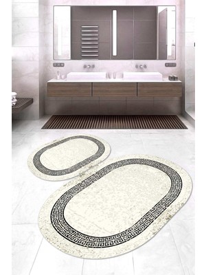 Napoli Home Dijital Baskılı Kaymaz Taban Yıkanabilir Oval 2'li Klozet Takımı Banyo Paspası NOKZ-SD-1080