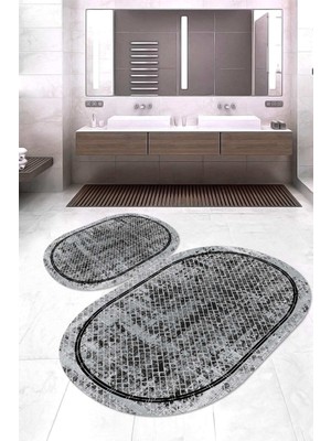 Napoli Home Dijital Baskılı Kaymaz Taban Yıkanabilir Oval 2'li Klozet Takımı Banyo Paspası NOKZ-SD-1092