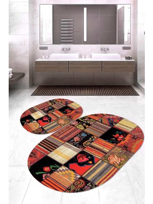 Napoli Home Dijital Baskılı Kaymaz Taban Yıkanabilir Oval 2'li Klozet Takımı Banyo Paspası NOKZ-HY-1104