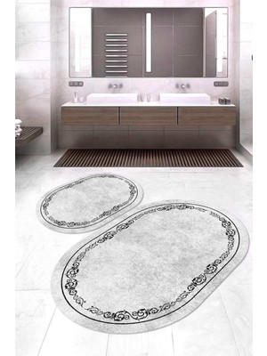 Napoli Home Dijital Baskılı Kaymaz Taban Yıkanabilir Oval 2'li Klozet Takımı Banyo Paspası NOKZ-HY-1188