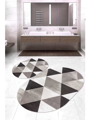 Napoli Home Dijital Baskılı Kaymaz Taban Yıkanabilir Oval 2'li Klozet Takımı Banyo Paspası NOKZ-HY-1194