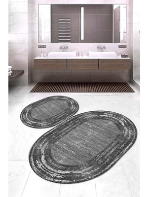 Napoli Home Dijital Baskılı Kaymaz Taban Yıkanabilir Oval 2'li Klozet Takımı Banyo Paspası NOKZ-HY-1306