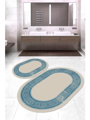 Napoli Home Dijital Baskılı Kaymaz Taban Yıkanabilir Oval 2'li Klozet Takımı Banyo Paspası NOKZ-HY-1371