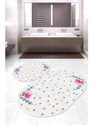 Napoli Home Dijital Baskılı Kaymaz Taban Yıkanabilir Oval 2'li Klozet Takımı Banyo Paspası NOKZ-HY-889