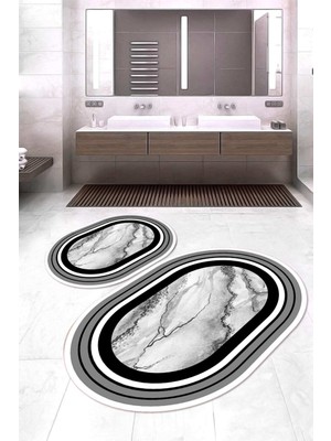Napoli Home Dijital Baskılı Kaymaz Taban Yıkanabilir Oval 2'li Klozet Takımı Banyo Paspası NOKZ-HY-965