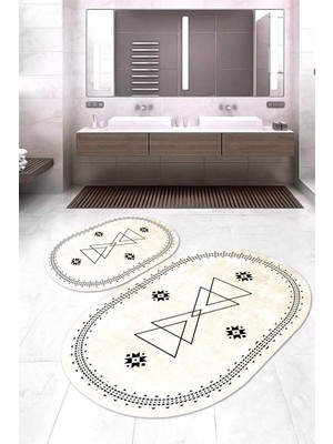 Napoli Home Dijital Baskılı Kaymaz Taban Yıkanabilir Oval 2'li Klozet Takımı Banyo Paspası NOKZ-SD-1033