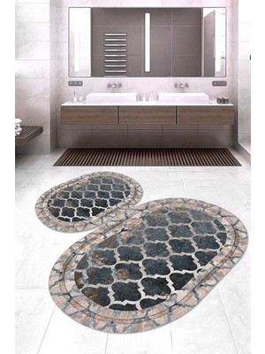 Napoli Home Dijital Baskılı Kaymaz Taban Yıkanabilir Oval 2'li Klozet Takımı Banyo Paspası NOKZ-HY-1324