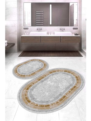 Napoli Home Dijital Baskılı Kaymaz Taban Yıkanabilir Oval 2'li Klozet Takımı Banyo Paspası NOKZ-HY-1406