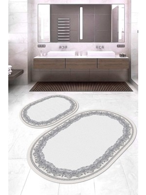 Napoli Home Dijital Baskılı Kaymaz Taban Yıkanabilir Oval 2'li Klozet Takımı Banyo Paspası NOKZ-HY-896