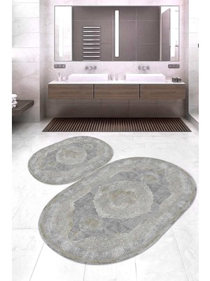 Napoli Home Dijital Baskılı Kaymaz Taban Yıkanabilir Oval 2'li Klozet Takımı Banyo Paspası NOKZ-HY-952