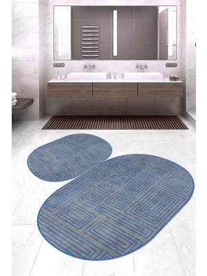 Napoli Home Dijital Baskılı Kaymaz Taban Yıkanabilir Oval 2'li Klozet Takımı Banyo Paspası NOKZ-SD-1040