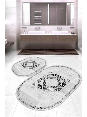 Napoli Home Dijital Baskılı Kaymaz Taban Yıkanabilir Oval 2'li Klozet Takımı Banyo Paspası NOKZ-SD-1055