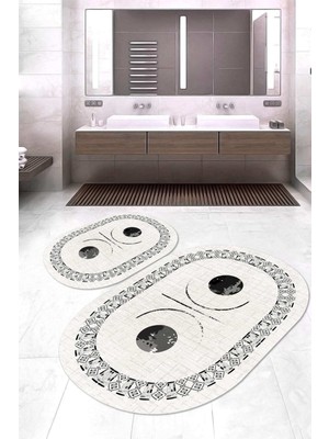 Napoli Home Dijital Baskılı Kaymaz Taban Yıkanabilir Oval 2'li Klozet Takımı Banyo Paspası NOKZ-SD-1067