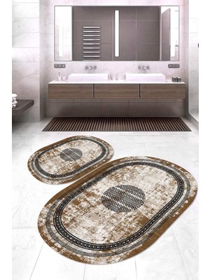 Napoli Home Dijital Baskılı Kaymaz Taban Yıkanabilir Oval 2'li Klozet Takımı Banyo Paspası NOKZ-SD-1083