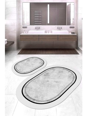 Napoli Home Dijital Baskılı Kaymaz Taban Yıkanabilir Oval 2'li Klozet Takımı Banyo Paspası NOKZ-SD-1128