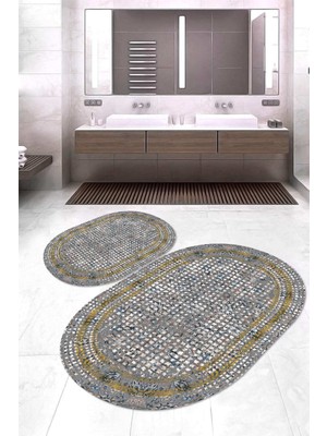 Napoli Home Dijital Baskılı Kaymaz Taban Yıkanabilir Oval 2'li Klozet Takımı Banyo Paspası NOKZ-SD-229