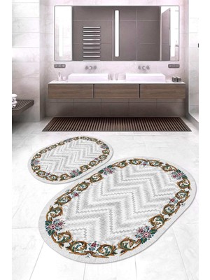 Napoli Home Dijital Baskılı Kaymaz Taban Yıkanabilir Oval 2'li Klozet Takımı Banyo Paspası NOKZ-SD-238