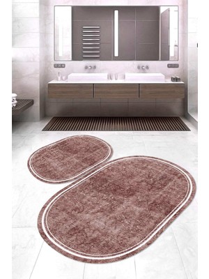 Napoli Home Dijital Baskılı Kaymaz Taban Yıkanabilir Oval 2'li Klozet Takımı Banyo Paspası NOKZ-SD-243