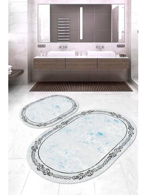 Napoli Home Dijital Baskılı Kaymaz Taban Yıkanabilir Oval 2'li Klozet Takımı Banyo Paspası NOKZ-SD-310