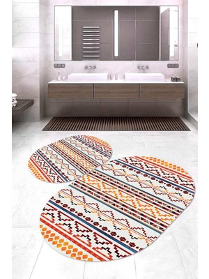 Napoli Home Dijital Baskılı Kaymaz Taban Yıkanabilir Oval 2'li Klozet Takımı Banyo Paspası NOKZ-HY-901