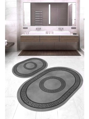 Napoli Home Dijital Baskılı Kaymaz Taban Yıkanabilir Oval 2'li Klozet Takımı Banyo Paspası NOKZ-HY-962