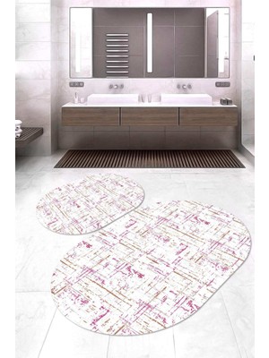 Napoli Home Dijital Baskılı Kaymaz Taban Yıkanabilir Oval 2'li Klozet Takımı Banyo Paspası NOKZ-HY-997