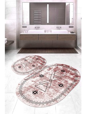 Napoli Home Dijital Baskılı Kaymaz Taban Yıkanabilir Oval 2'li Klozet Takımı Banyo Paspası NOKZ-SD-1032