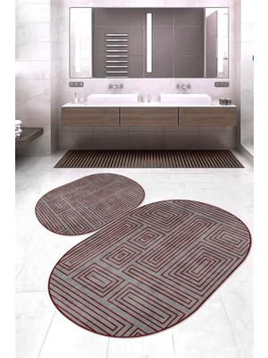 Napoli Home Dijital Baskılı Kaymaz Taban Yıkanabilir Oval 2'li Klozet Takımı Banyo Paspası NOKZ-SD-1041