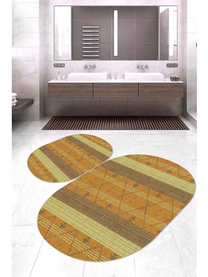 Napoli Home Dijital Baskılı Kaymaz Taban Yıkanabilir Oval 2'li Klozet Takımı Banyo Paspası NOKZ-SD-1102