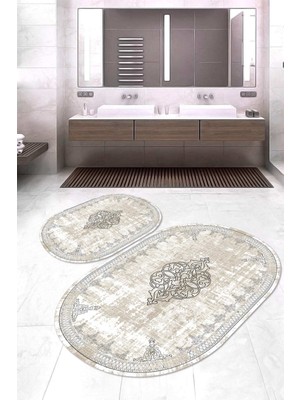 Napoli Home Dijital Baskılı Kaymaz Taban Yıkanabilir Oval 2'li Klozet Takımı Banyo Paspası NOKZ-SD-1126