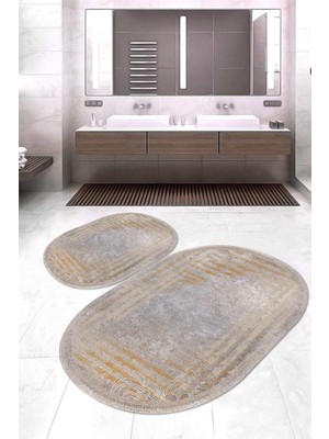 Napoli Home Dijital Baskılı Kaymaz Taban Yıkanabilir Oval 2'li Klozet Takımı Banyo Paspası NOKZ-SD-234