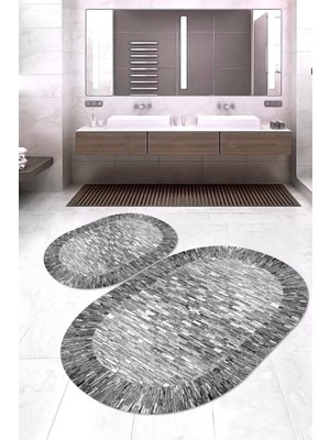 Napoli Home Dijital Baskılı Kaymaz Taban Yıkanabilir Oval 2'li Klozet Takımı Banyo Paspası NOKZ-SD-241