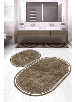 Napoli Home Dijital Baskılı Kaymaz Taban Yıkanabilir Oval 2'li Klozet Takımı Banyo Paspası NOKZ-SD-244