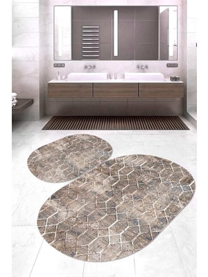 Napoli Home Dijital Baskılı Kaymaz Taban Yıkanabilir Oval 2'li Klozet Takımı Banyo Paspası NOKZ-SD-239