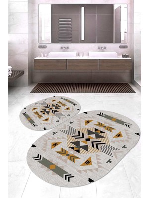 Napoli Home Dijital Baskılı Kaymaz Taban Yıkanabilir Oval 2'li Klozet Takımı Banyo Paspası NOKZ-SD-1103