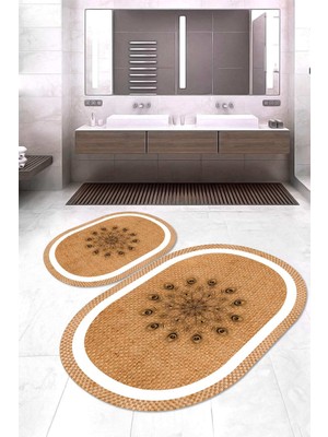 Napoli Home Dijital Baskılı Kaymaz Taban Yıkanabilir Oval 2'li Klozet Takımı Banyo Paspası NOKZ-SD-339