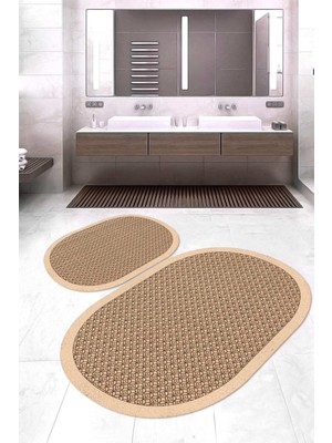 Napoli Home Dijital Baskılı Kaymaz Taban Yıkanabilir Oval 2'li Klozet Takımı Banyo Paspası NOKZ-SD-443