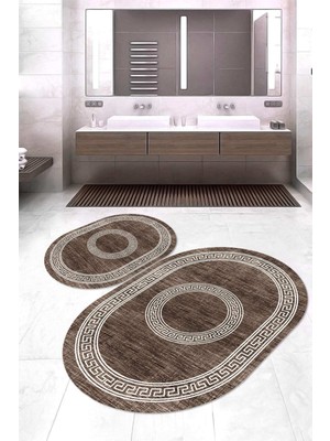 Napoli Home Dijital Baskılı Kaymaz Taban Yıkanabilir Oval 2'li Klozet Takımı Banyo Paspası NOKZ-SD-585