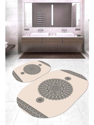 Napoli Home Dijital Baskılı Kaymaz Taban Yıkanabilir Oval 2'li Klozet Takımı Banyo Paspası NOKZ-SD-619