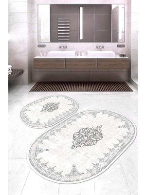 Napoli Home Dijital Baskılı Kaymaz Taban Yıkanabilir Oval 2'li Klozet Takımı Banyo Paspası NOKZ-SD-1125