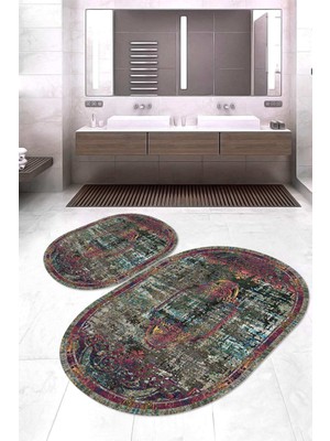 Napoli Home Dijital Baskılı Kaymaz Taban Yıkanabilir Oval 2'li Klozet Takımı Banyo Paspası NOKZ-SD-231