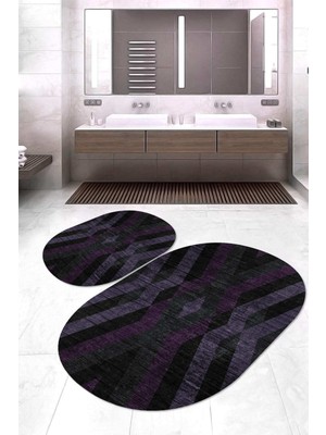 Napoli Home Dijital Baskılı Kaymaz Taban Yıkanabilir Oval 2'li Klozet Takımı Banyo Paspası NOKZ-SD-286