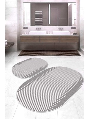 Napoli Home Dijital Baskılı Kaymaz Taban Yıkanabilir Oval 2'li Klozet Takımı Banyo Paspası NOKZ-SD-317