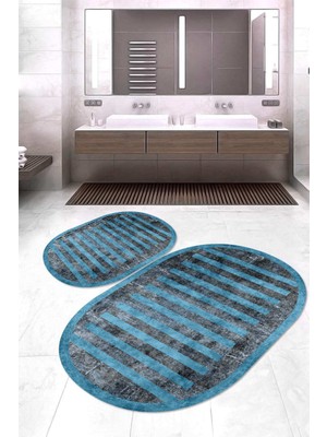 Napoli Home Dijital Baskılı Kaymaz Taban Yıkanabilir Oval 2'li Klozet Takımı Banyo Paspası NOKZ-SD-249