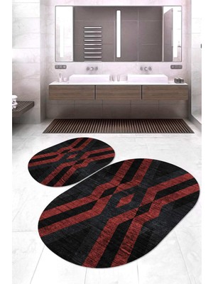 Napoli Home Dijital Baskılı Kaymaz Taban Yıkanabilir Oval 2'li Klozet Takımı Banyo Paspası NOKZ-SD-285