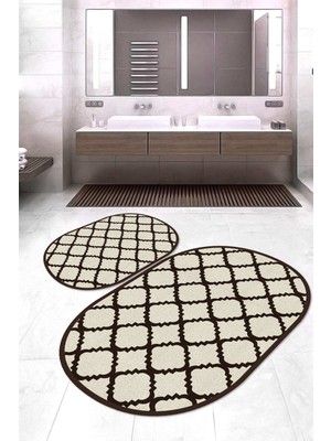 Napoli Home Dijital Baskılı Kaymaz Taban Yıkanabilir Oval 2'li Klozet Takımı Banyo Paspası NOKZ-SD-511